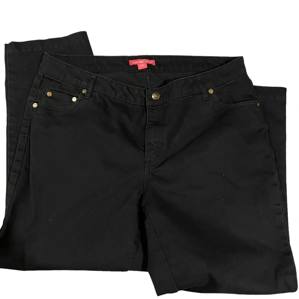 Woman Within Black Jeans 5 Pocket style w Stretch size 14W 25" Inseam Boot Cut - Picture 4 of 9